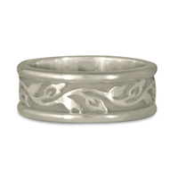 Medium Bordered Flores Wedding Ring in 14K White Gold