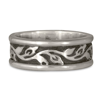 Medium Bordered Flores Wedding Ring in Sterling Silver