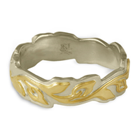 Medium Borderless Flores Wedding Ring in 14K White Gold Borders & Base w 18K Yellow Gold Center