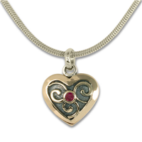 Mini Heart Swirl Pendant in 14K Yellow Gold Design w Sterling Silver Base