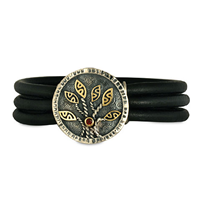 Moon Tree Leather Bracelet in 14K Yellow Gold Design w Sterling Silver Base