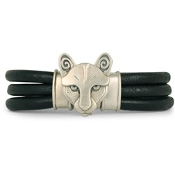 Mountain Lion Leather Bracelet Medium Sterling Silver in Sterling Silver