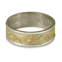 Narrow Bordered Flores Wedding Ring in 14K White Gold Base w 18K Yellow Gold Center