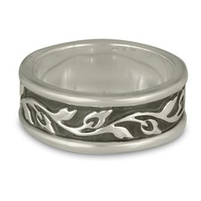 Narrow Bordered Flores Wedding Ring in Sterling Silver