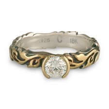 Narrow Borderless Flores Engagement Ring in 18K Yellow Gold Design w Sterling Silver Base