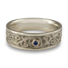 Narrow Garden Gate Wedding Ring with Gems in 14K White Gold