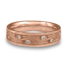 Narrow Starry Night Wedding Ring with Gems  in 14K Rose Gold