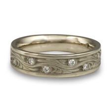 Narrow Starry Night Wedding Ring with Gems  in Platinum