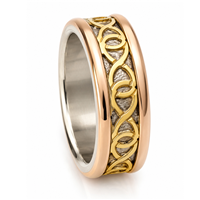 Narrow Twinning Infinity Wedding Ring in 14K Rose Gold Borders, 14K White Gold Base, 18K  Yellow Gold Design  