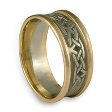 Narrow Two Tone Celtic Arches Wedding Ring in 14K Yellow Gold Borders w 14K White Gold Center