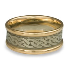 Narrow Two Tone Celtic Link Wedding Ring in 14K Yellow Gold Borders w 14K White Gold Center