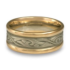 Narrow Two Tone Papyrus Wedding Ring in 14K Yellow Gold Borders w 14K White Gold Center