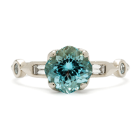 One of a Kind Baguette Engagement Ring with Aquamarine in 14K White Gold