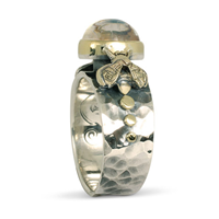 One of a Kind Bee Ring with Blue Moonstone  in 14K Yellow Gold & 18K Yellow Gold w Sterling Silver