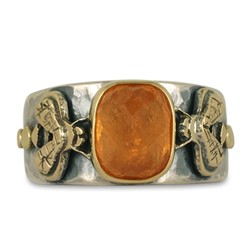 One of a Kind Bee Ring with Spessartite in 18K Yellow Gold Design w Sterling Silver Base