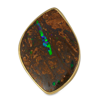 One of a Kind Boulder Opal Ring in 18K Yellow Gold Design w Sterling Silver Base