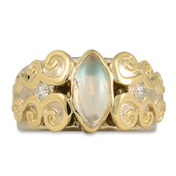 One of a Kind Cascade Ring in 14K Yellow Gold Center w 14K White Gold Base