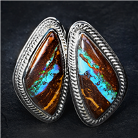 One of a Kind Cufflinks with Opalized Wood in Sterling Silver