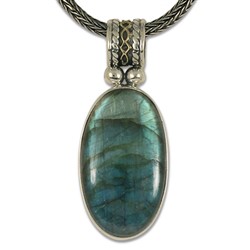 One of a Kind Felicity Labradorite Pendant in 14K Yellow Gold Design w Sterling Silver Base