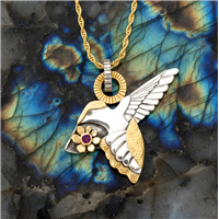 One of a Kind Hummingbird Pendant with Ruby in Two Tone