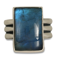 One of a Kind Labradorite Three Bar Ring in Sterling Silver