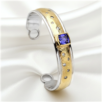 One of a Kind Night Sky Cuff Bracelet with Tanzanite in Two Tone