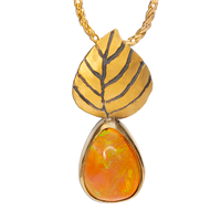 One of a Kind Trilliant Leaf Pendant with Ethiopian Opal in 24K Over Sterling Silver
