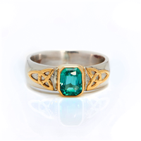 One of a Kind Trinity Solitaire Ring with Emerald in Emerald