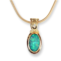 One of a Kind Twist Pendant with Ethiopian Opal and Lab Diamond in 18K Yellow Gold