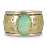 One of a Kind Wistra Ring with Opal in 18K Yellow Gold Design w Sterling Silver Base