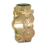 Open Flow Ring with Green Tourmaline in 14K Yellow Gold Base w 18K Rose Gold Center