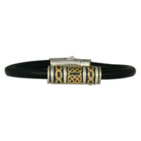 Orleans Leather Bracelet in 14K Yellow Gold Design w Sterling Silver Base