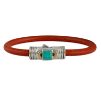 Portal Leather Bracelet in 14K Yellow Gold Design w Sterling Silver Base