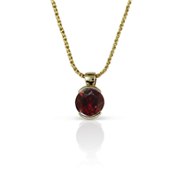 Portugese Cut Garnet Pendant with diamond 14K Gold with Gold Filled Chain in 14K Yellow Gold