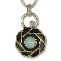 Quin Opal Pendant in 14K Yellow Gold Design w Sterling Silver Base