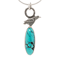 Raven pendant with Turquoise in Sterling Silver