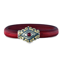 Ravena Leather Bracelet in 14K Yellow Gold Design w Sterling Silver Base