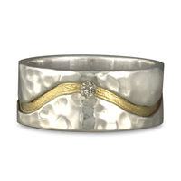 River Wedding Ring 10mm Hammered with Gems in Two Tone