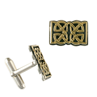 Scroll Cufflinks in 14K Yellow Gold Design w Sterling Silver Base