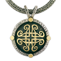 Shona Medallion in 14K Yellow Gold Design w Sterling Silver Base