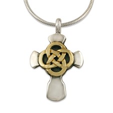 Sita Cross in 14K Yellow Gold Design w Sterling Silver Base