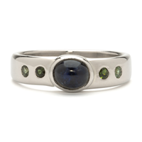 Sodalite Comfort Fit Ring with Gems in 14K White Gold