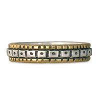 Solaris Wedding Band in Sterling Silver Center & Base w 14K Yellow Gold Borders