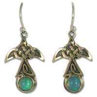 Swallow Earrings with Opal Medium in 14K Yellow Gold Design w Sterling Silver Base