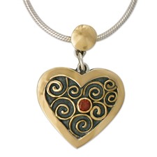 Swirl Heart Pendant in 14K Yellow Gold Design w Sterling Silver Base