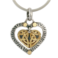 Taliesin Heart Pendant in 14K Yellow Gold Design w Sterling Silver Base