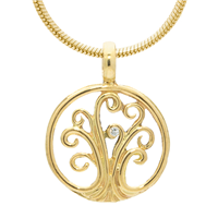 Tree of Life Mini Pendant Gold with Diamond in 18K Yellow Gold