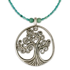 Tree of Life Pendant on Turquoise Beads in Sterling Silver