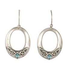 Trinity Hoop Earrings in Swiss Blue Topaz