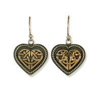 Twisted Heart Earrings  in 14K Yellow Gold Design w Sterling Silver Base
